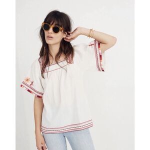 Madewell Embroidered Sandblossom Top in white cotton gauze Women’s XS Oversized